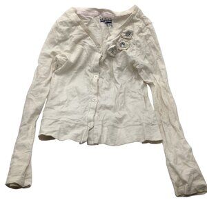 Basic Editions Girls White Shirt With Embellished Flowers Size M 7/8